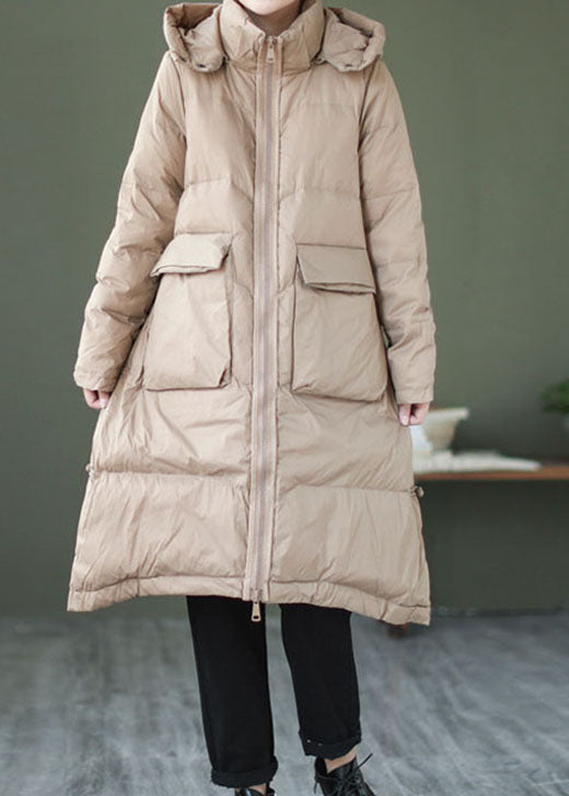 Khaki Casual Duck Down Down Jacket Hooded Winter - Down Jackets - DYAVOR®