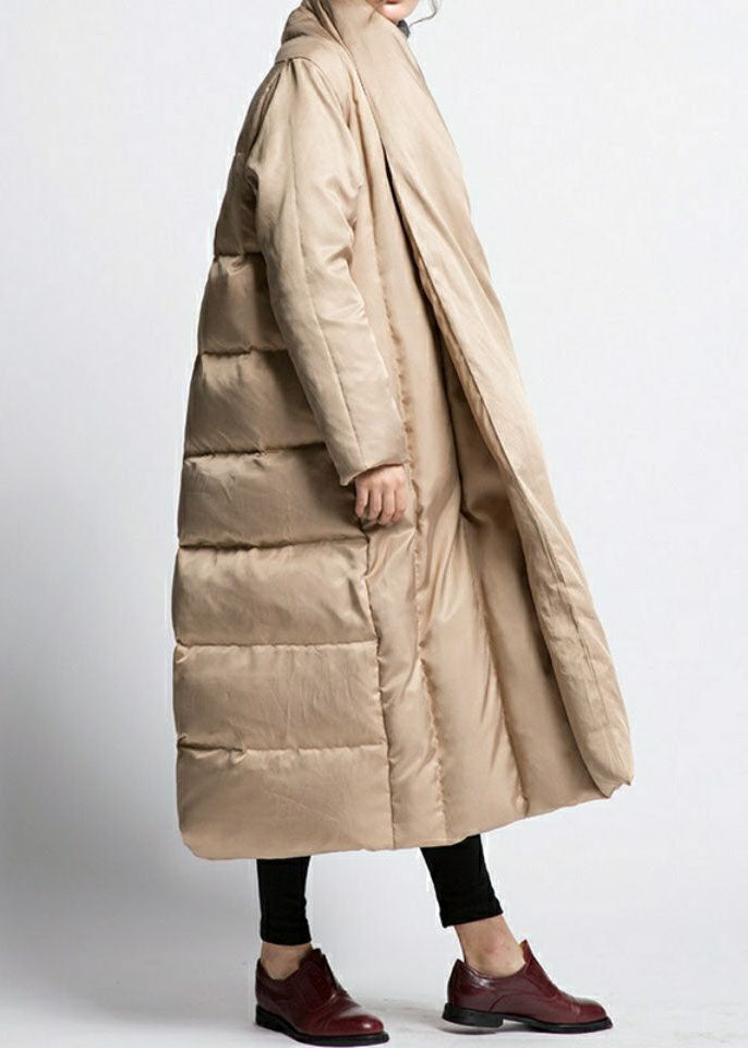 Khaki Patchwork Warm Duck Down Puffer Jacket V Neck Oversized Winter - Down Jackets - DYAVOR®
