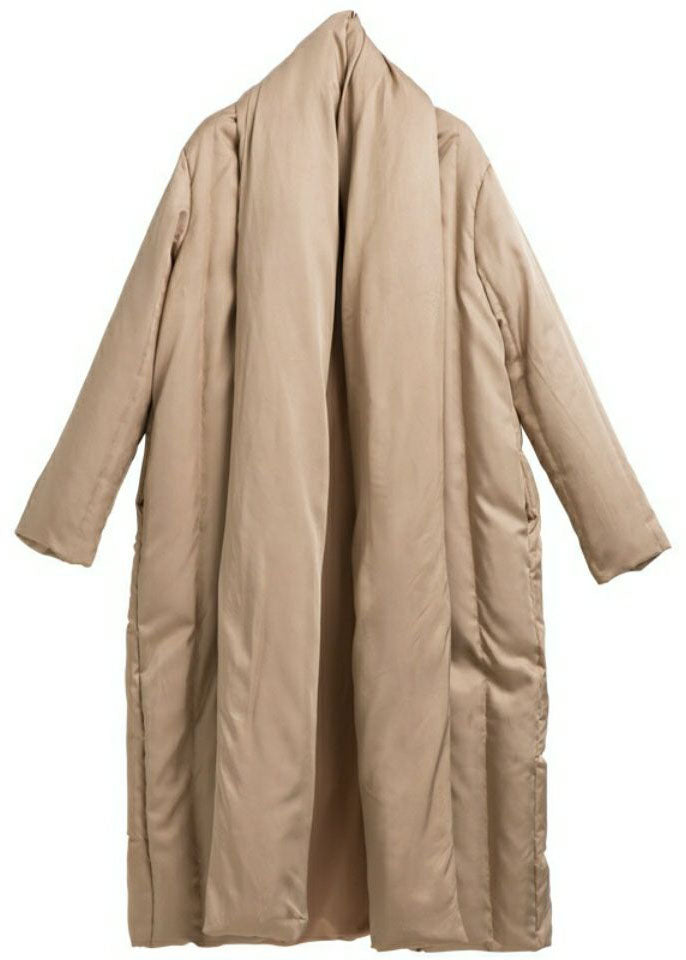 Khaki Patchwork Warm Duck Down Puffer Jacket V Neck Oversized Winter - Down Jackets - DYAVOR®