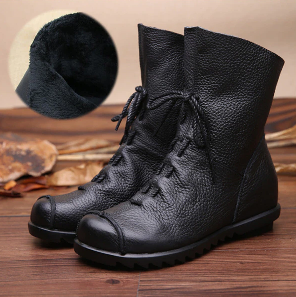 Koko Women's Vintage Style Genuine Leather Black Booties - Booties - DYAVOR®