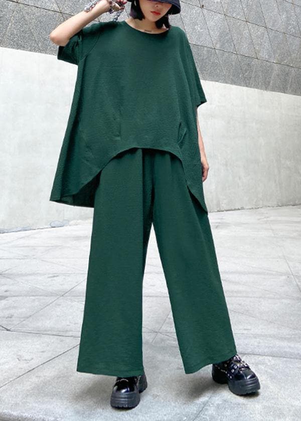 Large size casual fashion light and mature temperament T-shirt, wide-leg pants two-piece suit, young age suit women - - DYAVOR®