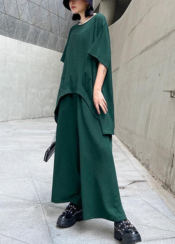 Large size casual fashion light and mature temperament T-shirt, wide-leg pants two-piece suit, young age suit women - - DYAVOR®