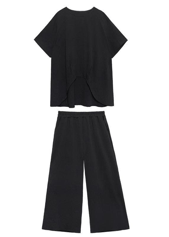 Large size casual fashion light and mature temperament T-shirt, wide-leg pants two-piece suit, young age suit women - - DYAVOR®