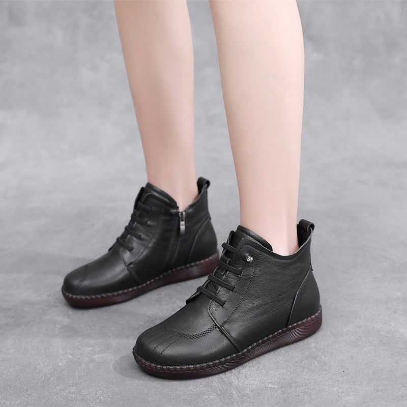 Leather Ankle Boots Handmade Soft Sneakers Women's Casual Shoes GCSZXC59 - Casual Shoes - DYAVOR®