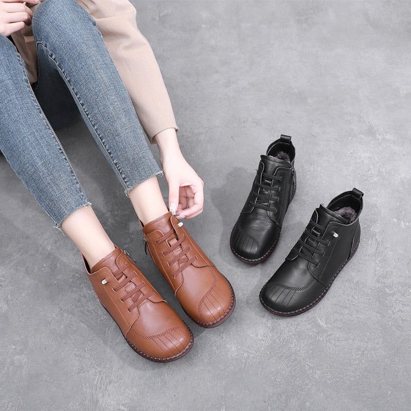 Leather Ankle Boots Handmade Soft Sneakers Women's Casual Shoes GCSZXC59 - Casual Shoes - DYAVOR®
