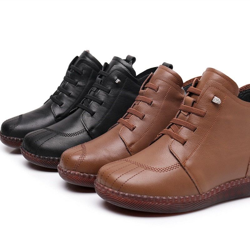 Leather Ankle Boots Handmade Soft Sneakers Women's Casual Shoes GCSZXC59 - Casual Shoes - DYAVOR®