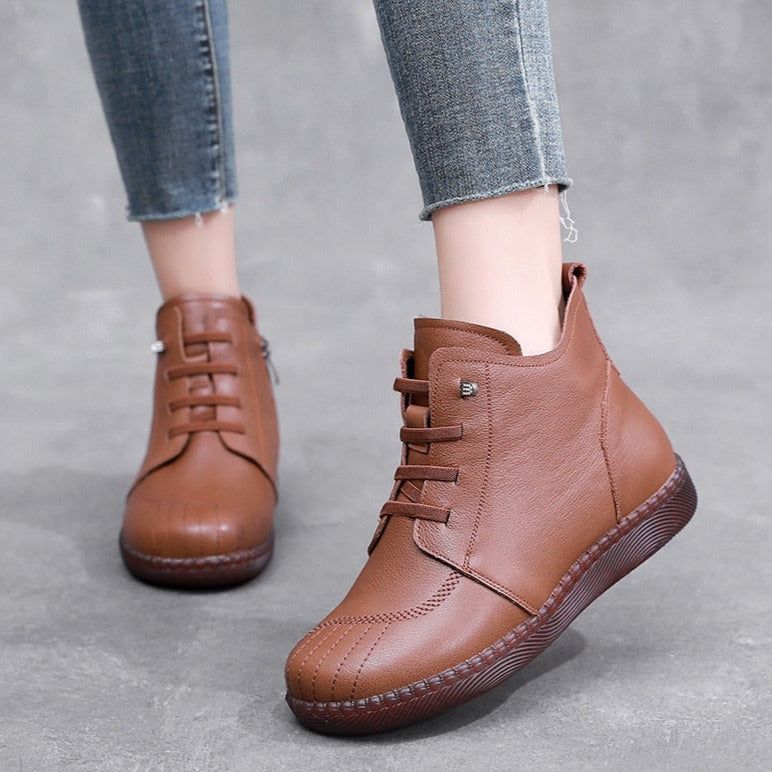 Leather Ankle Boots Handmade Soft Sneakers Women's Casual Shoes GCSZXC59 - Casual Shoes - DYAVOR®
