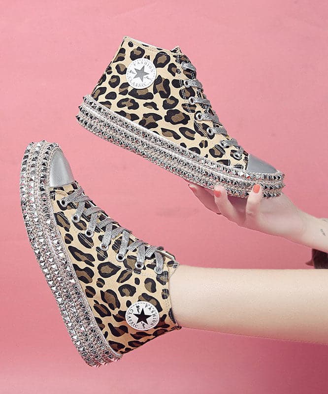Leopard Print Flat Shoes For Women Rivet Cross Strap Splicing Flat Shoes For Women - Flats Shoes - DYAVOR®