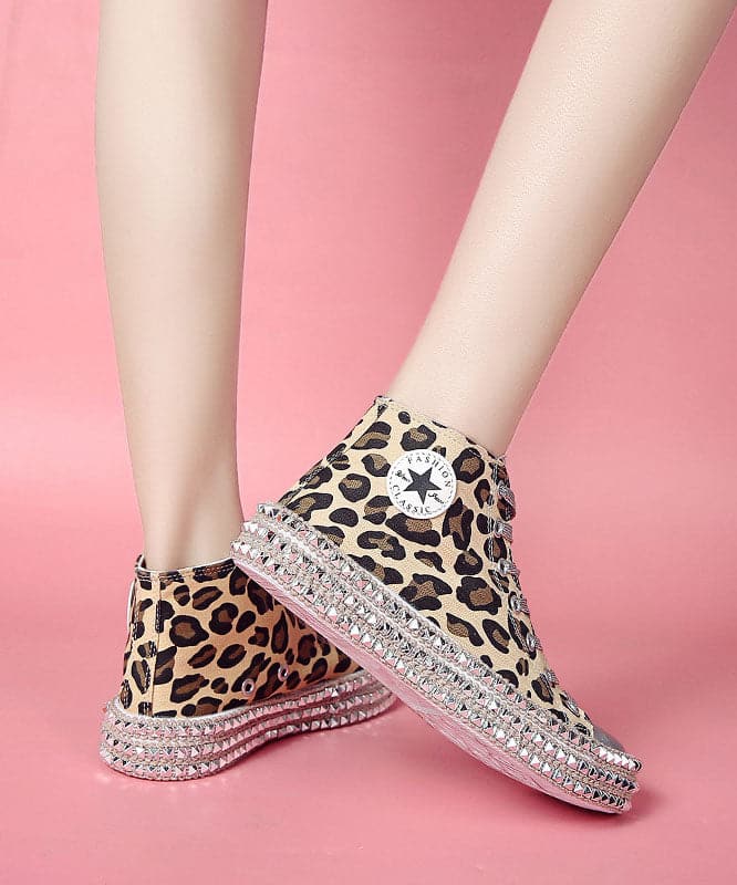 Leopard Print Flat Shoes For Women Rivet Cross Strap Splicing Flat Shoes For Women - Flats Shoes - DYAVOR®