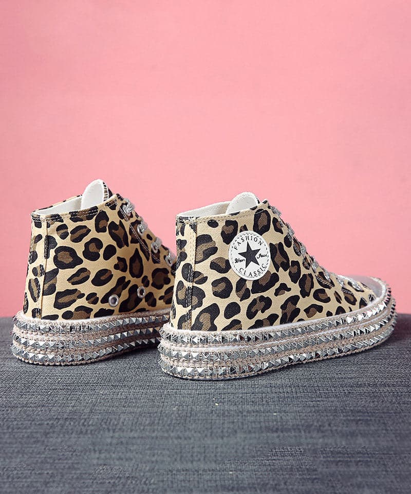 Leopard Print Flat Shoes For Women Rivet Cross Strap Splicing Flat Shoes For Women - Flats Shoes - DYAVOR®