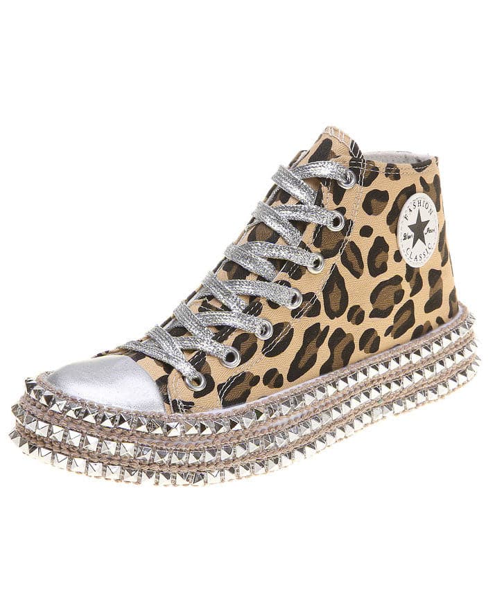 Leopard Print Flat Shoes For Women Rivet Cross Strap Splicing Flat Shoes For Women - Flats Shoes - DYAVOR®