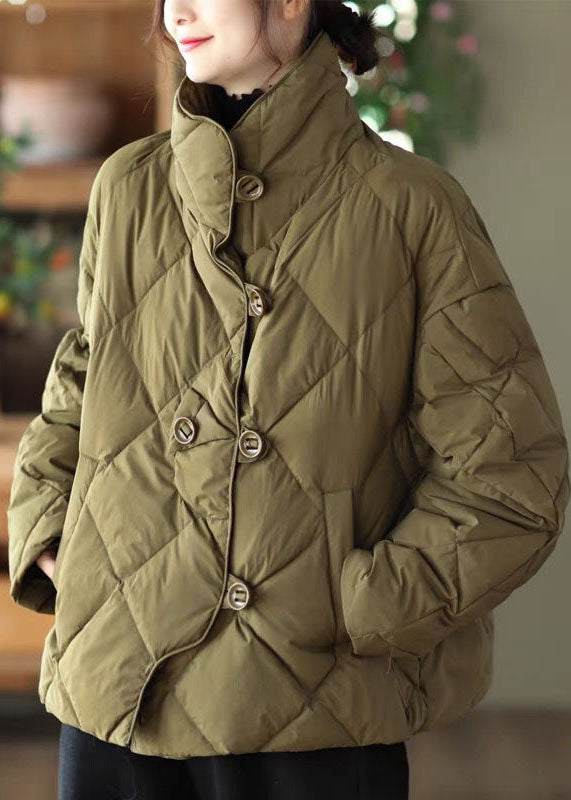 Light Green Loose Duck Down Jacket In Winter Stand Collar Button Winter - Down Jackets - DYAVOR®