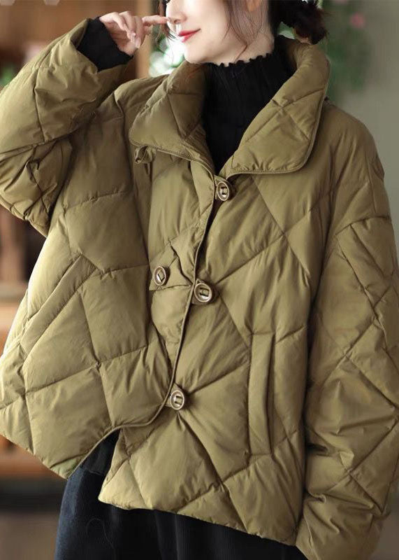 Light Green Loose Duck Down Jacket In Winter Stand Collar Button Winter - Down Jackets - DYAVOR®