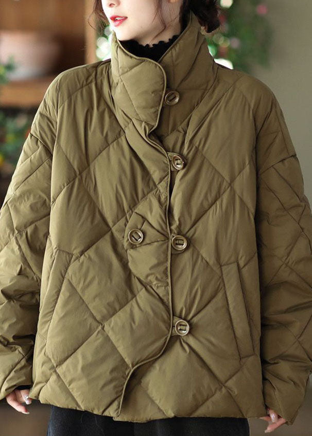 Light Green Loose Duck Down Jacket In Winter Stand Collar Button Winter - Down Jackets - DYAVOR®