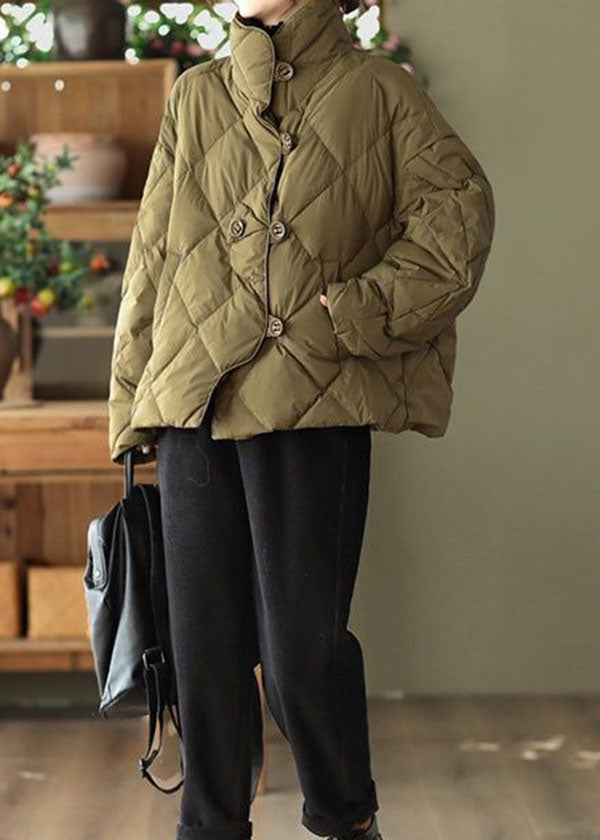 Light Green Loose Duck Down Jacket In Winter Stand Collar Button Winter - Down Jackets - DYAVOR®