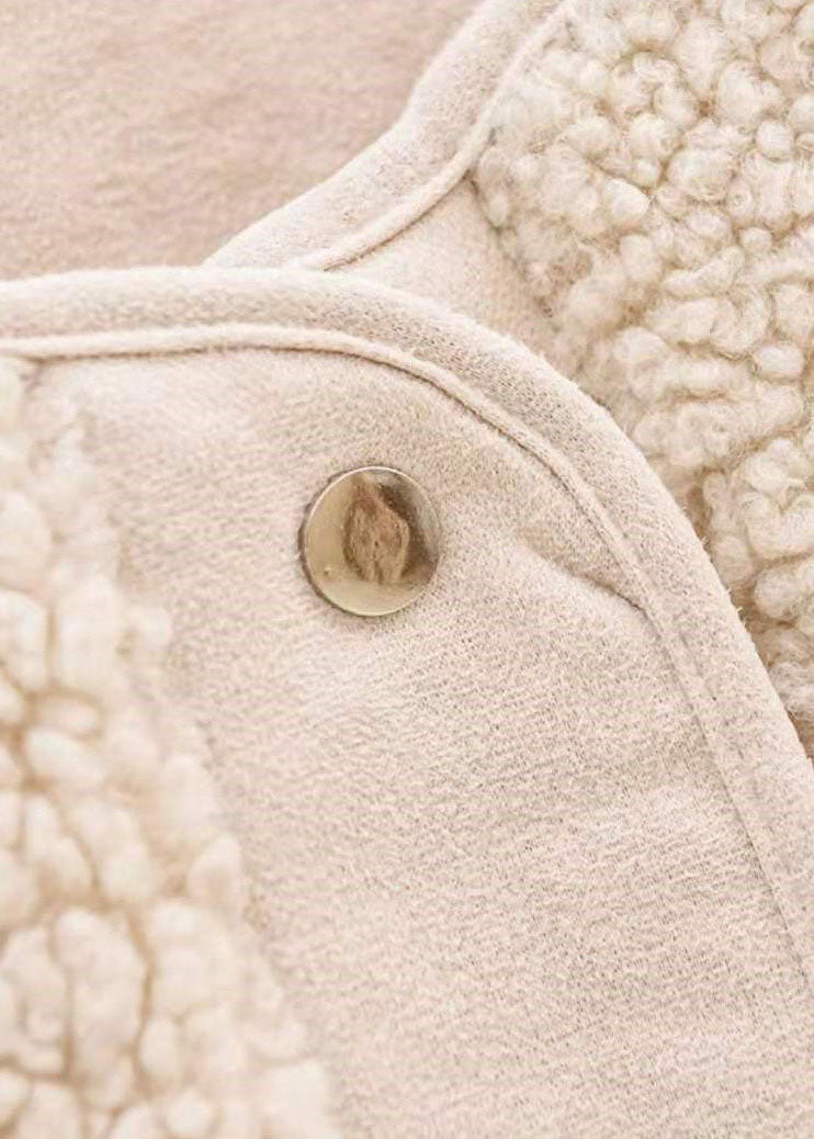 Loose Apricot drawstring Faux Fur Winter Vest - vests - DYAVOR®