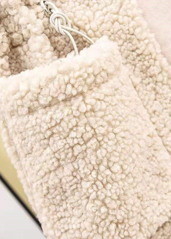 Loose Apricot drawstring Faux Fur Winter Vest - vests - DYAVOR®