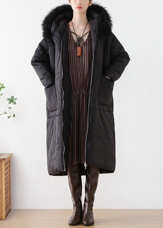Loose Black Fur Collar Thick Hooded Maxi Parka Winter - Down Jackets - DYAVOR®
