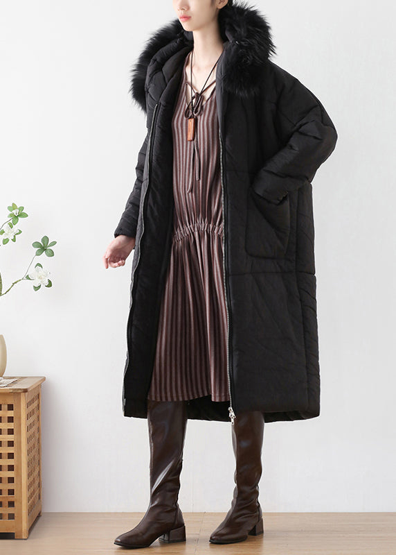 Loose Black Fur Collar Thick Hooded Maxi Parka Winter - Down Jackets - DYAVOR®