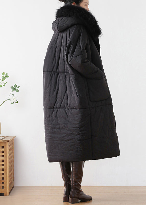 Loose Black Fur Collar Thick Hooded Maxi Parka Winter - Down Jackets - DYAVOR®