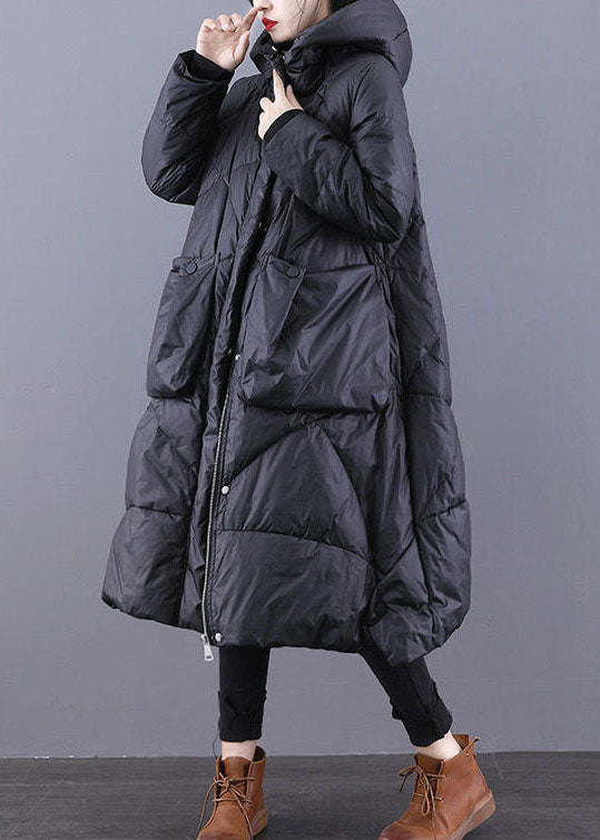 Loose Black Hooded Pockets Duck Down Winter down coat - Down Jackets - DYAVOR®