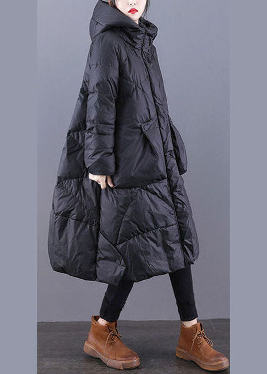 Loose Black Hooded Pockets Duck Down Winter down coat - Down Jackets - DYAVOR®