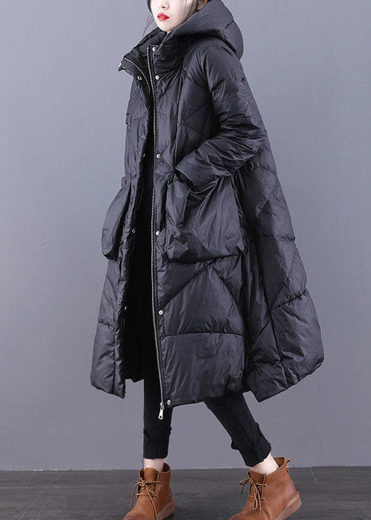 Loose Black Hooded Pockets Duck Down Winter down coat - Down Jackets - DYAVOR®