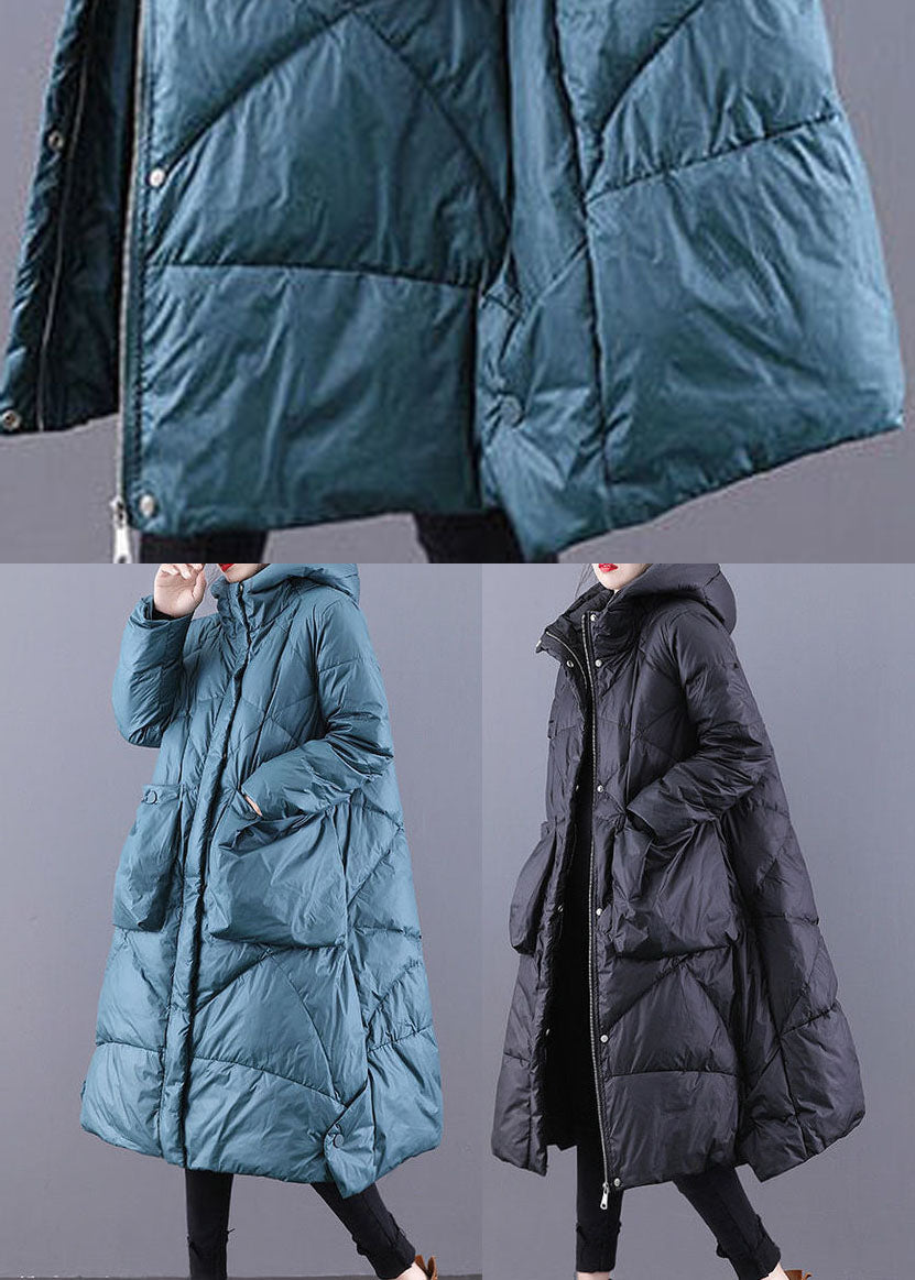 Loose Black Hooded Pockets Duck Down Winter down coat - Down Jackets - DYAVOR®