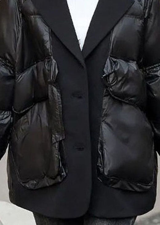 Loose Black Patchwork Pockets drawstring Winter Duck Down Coat - Down Jackets - DYAVOR®