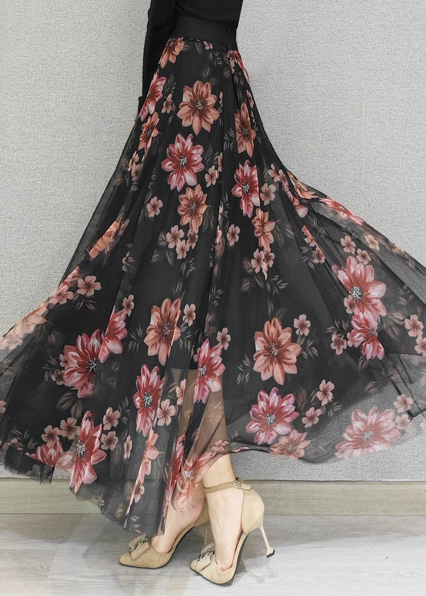 Loose Black Wrinkled Print Exra Large Hem Tulle Skirt Spring - Skirts - DYAVOR®