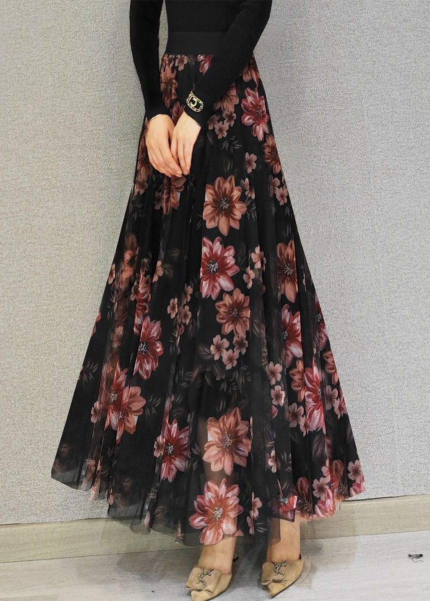 Loose Black Wrinkled Print Exra Large Hem Tulle Skirt Spring - Skirts - DYAVOR®