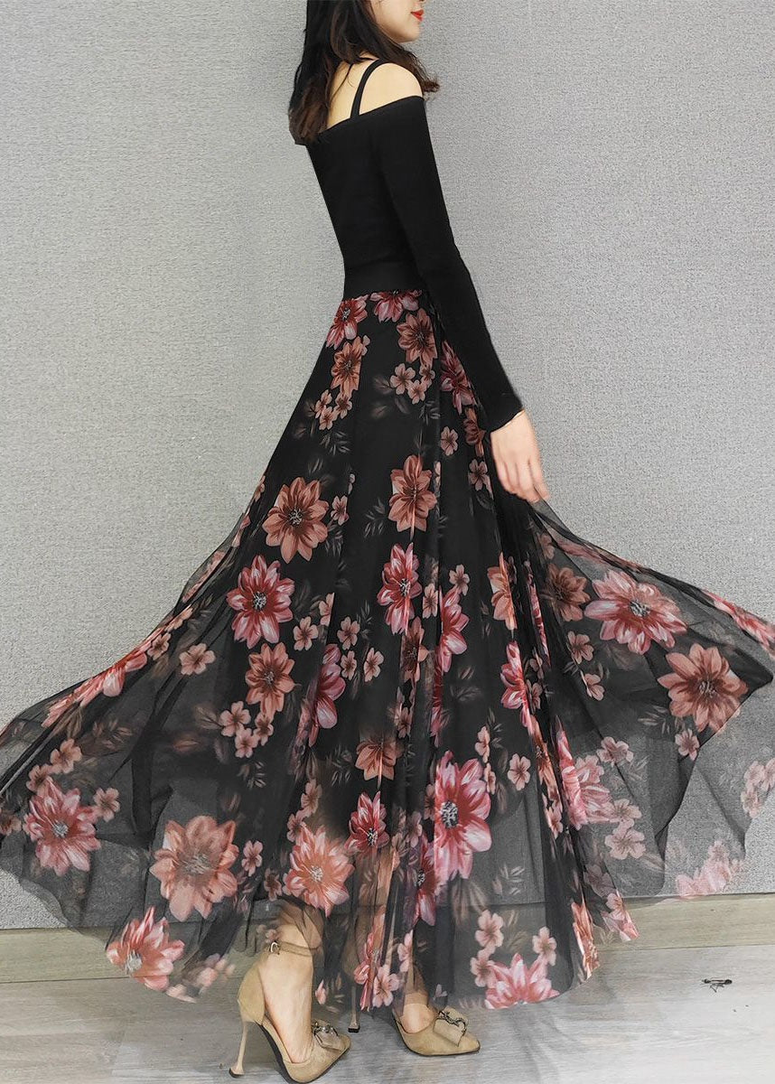 Loose Black Wrinkled Print Exra Large Hem Tulle Skirt Spring - Skirts - DYAVOR®