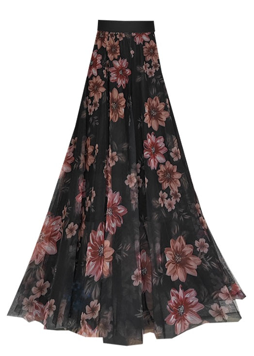 Loose Black Wrinkled Print Exra Large Hem Tulle Skirt Spring - Skirts - DYAVOR®