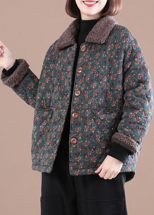 Loose Blue PeterPan Collar Print Warm Fleece Jacket Winter - Down Jackets - DYAVOR®