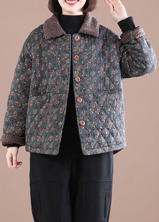 Loose Blue PeterPan Collar Print Warm Fleece Jacket Winter - Down Jackets - DYAVOR®