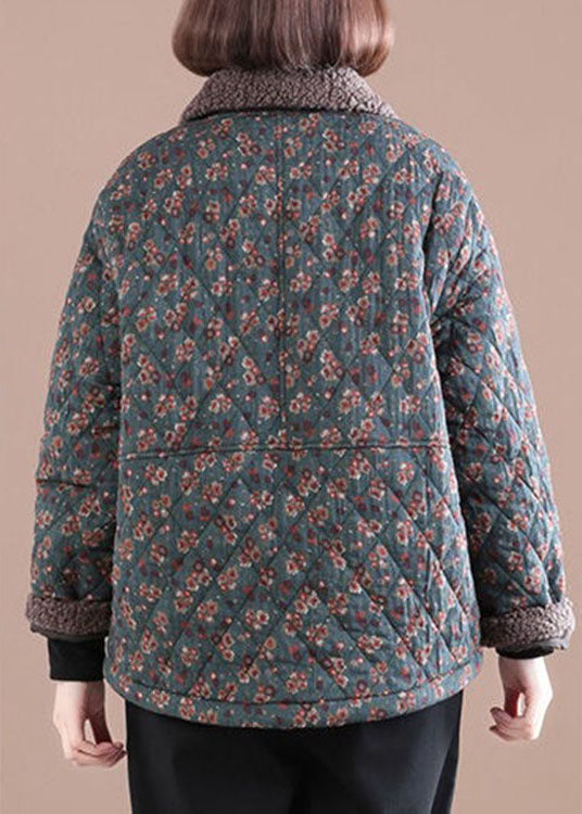 Loose Blue PeterPan Collar Print Warm Fleece Jacket Winter - Down Jackets - DYAVOR®