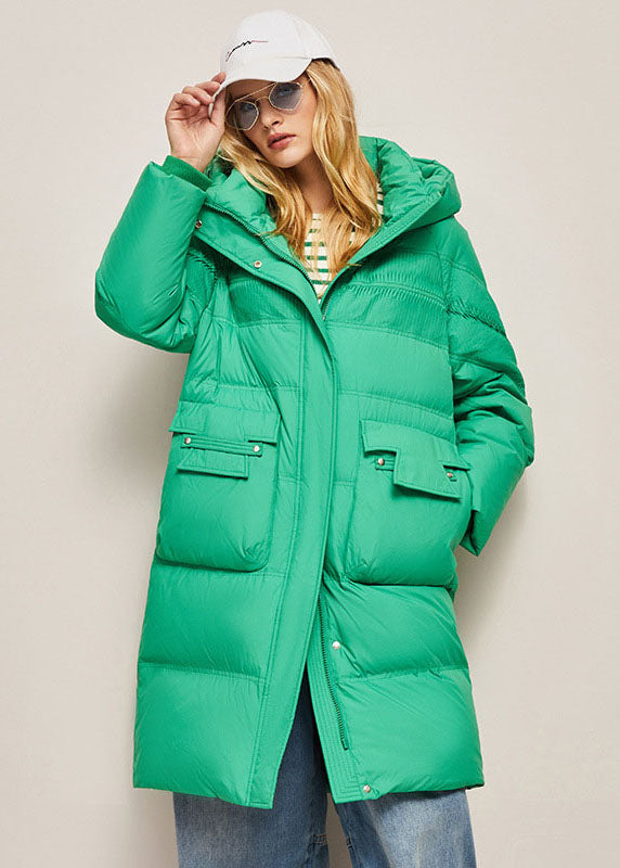 Loose Green Hooded Wrinkled Solid Duck Down Down Coat Winter - Down Jackets - DYAVOR®