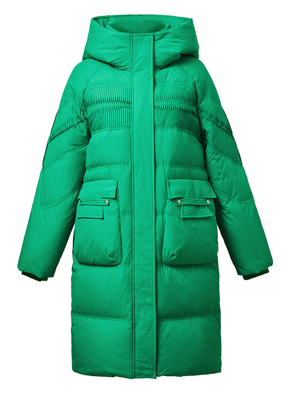 Loose Green Hooded Wrinkled Solid Duck Down Down Coat Winter - Down Jackets - DYAVOR®