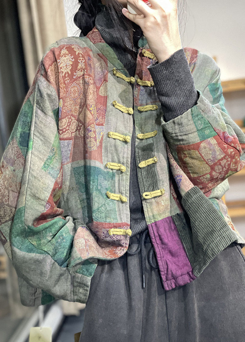 Loose Green Oriental Buttpn Patchwork Corduroy Pockets Fine Cotton Filled Coats Winter - Down Jackets - DYAVOR®
