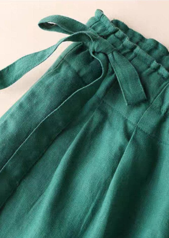 Loose Green Pockets drawstring Linen straight pants Summer - Pants - DYAVOR®