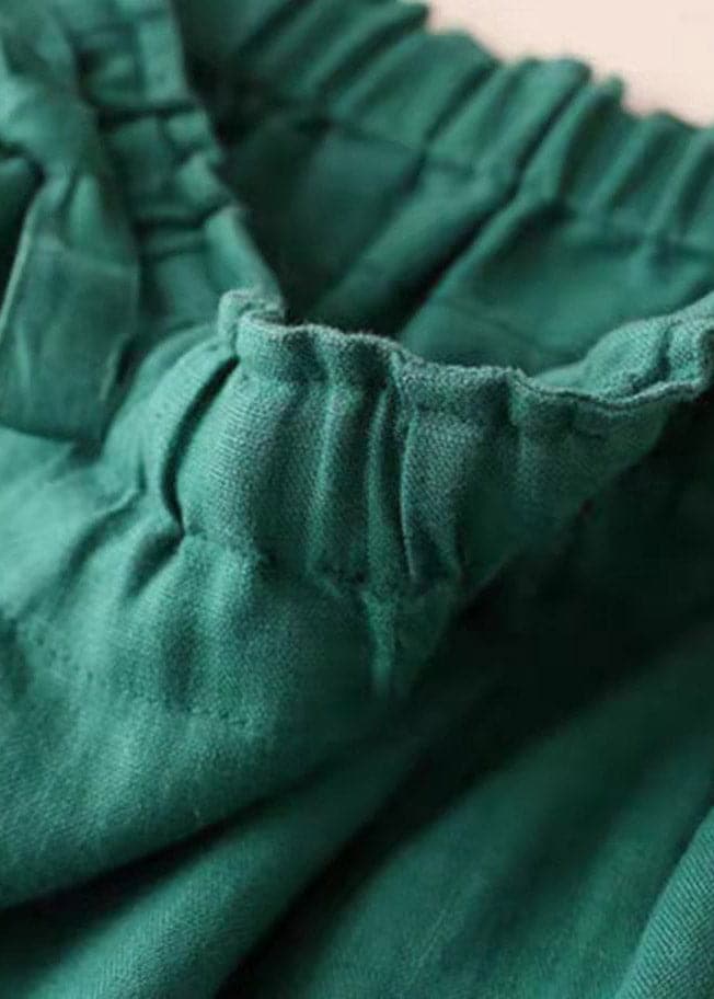 Loose Green Pockets drawstring Linen straight pants Summer - Pants - DYAVOR®