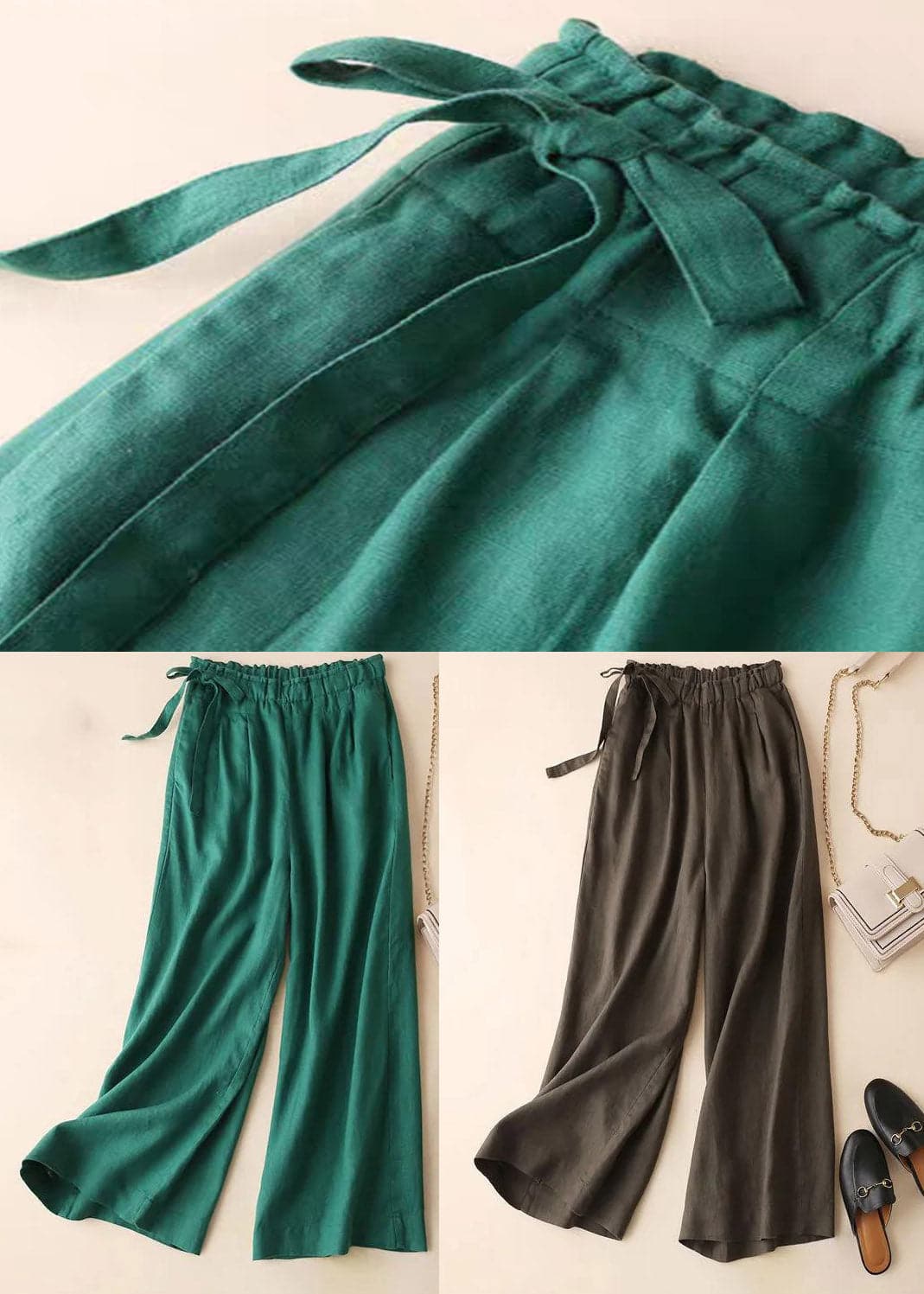 Loose Green Pockets drawstring Linen straight pants Summer - Pants - DYAVOR®