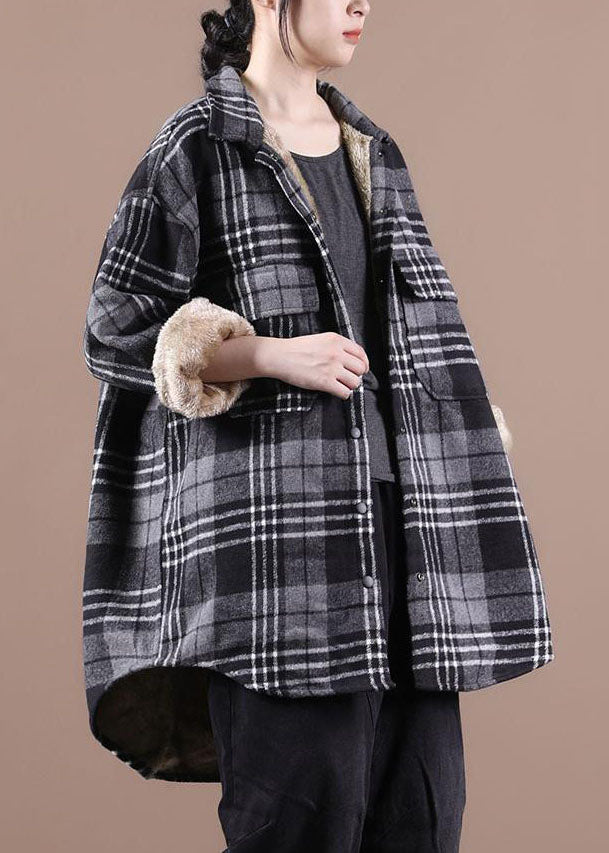 Loose Grey Pockets Plaid Thick Warm Fleece Shirt Coats Winter - Coats - DYAVOR®