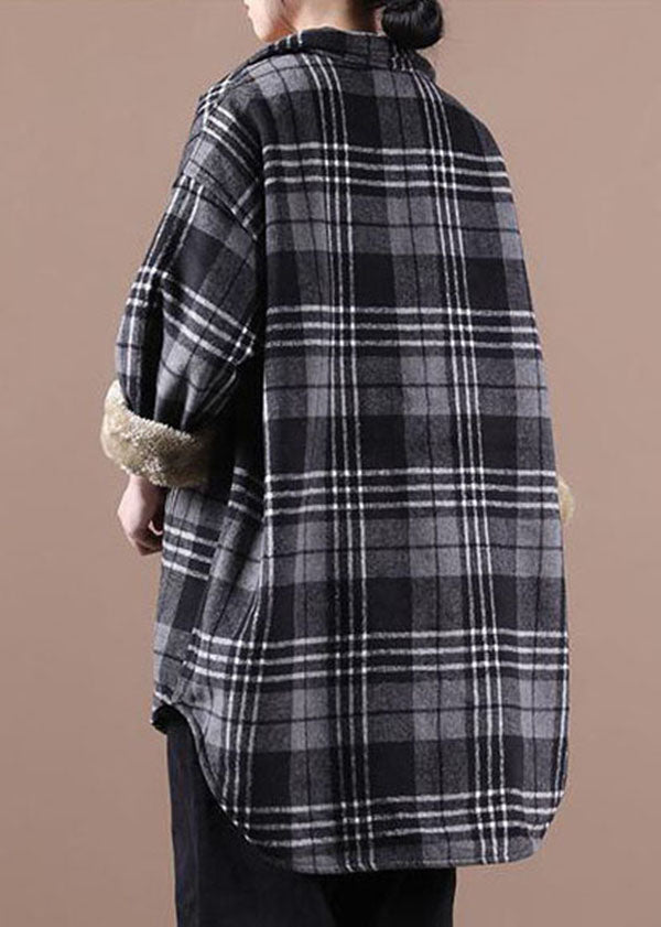 Loose Grey Pockets Plaid Thick Warm Fleece Shirt Coats Winter - Coats - DYAVOR®