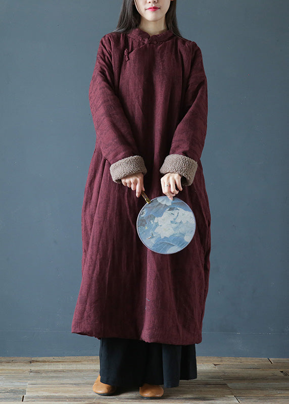 Loose Red Stand Collar Warm Fleece Thick Long Parka Winter - Down Jackets - DYAVOR®