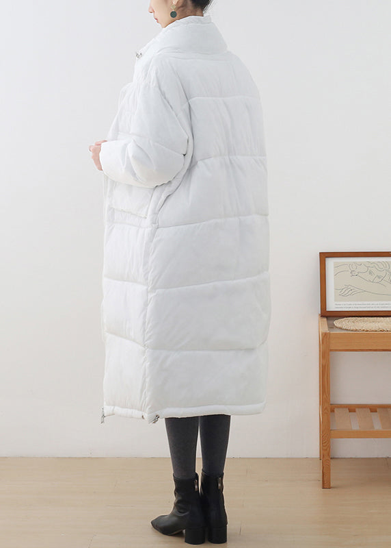 Loose White Stand Collar Zippered Pockets Cotton Parka Long sleeve - Down Jackets - DYAVOR®