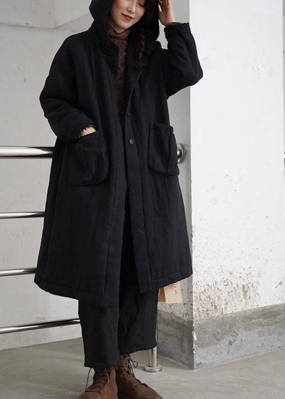 Luxury Chocolate hooded Pockets Button Winter Cotton Womens Parka - Down Jackets - DYAVOR®