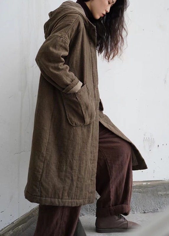 Luxury Chocolate hooded Pockets Button Winter Cotton Womens Parka - Down Jackets - DYAVOR®