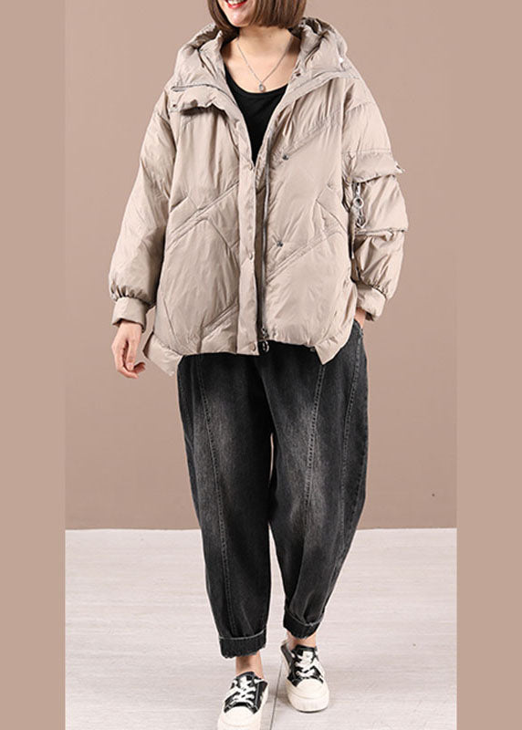 Luxury Khaki Loose Zippered Winter Duck Down Long sleeve Down Coat - Down Jackets - DYAVOR®