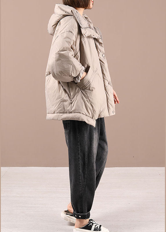 Luxury Khaki Loose Zippered Winter Duck Down Long sleeve Down Coat - Down Jackets - DYAVOR®